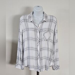 Rails Grey & White Plaid Button-Up Shirt Size M